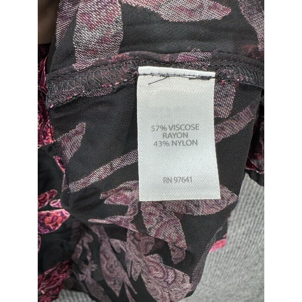 J. Jill Burnout Semi Sheer Top Womens Large Red Black Floral Button Long Sleeve - Picture 8 of 12